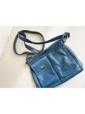 Roots Villager Blue Leather Crossbody Bag